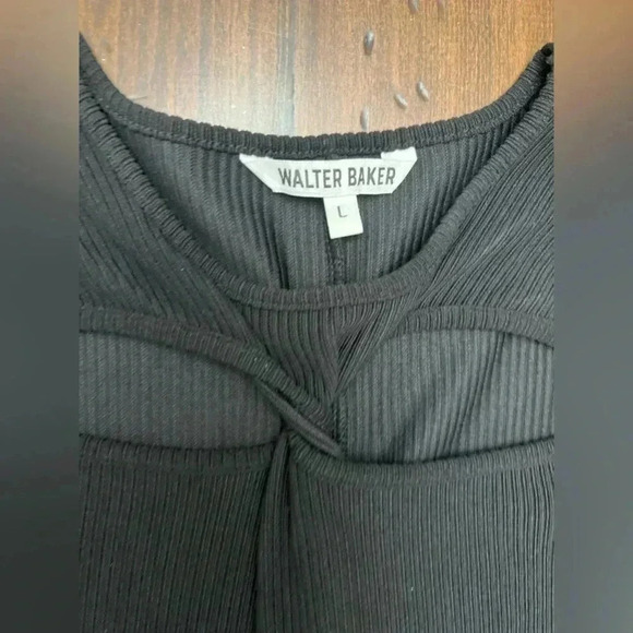 Walter Baker Dress Size Large Black Twist Front Ribbed Knit Bodycon Midi NWOT - Picture 5 of 15